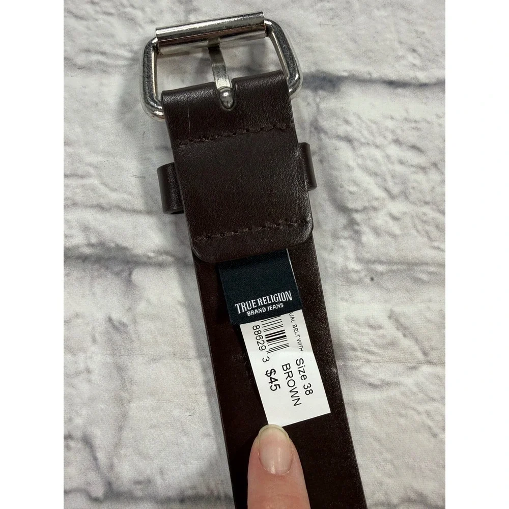 True Religion Belt Mens 38 Brown New Simulated Leather Horseshoe Logo Buckle
